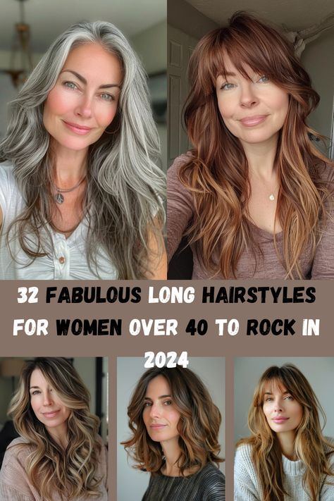 Long hair can be incredibly versatile and stylish at any age. Check out these 32 fabulous long haircuts specifically chosen for women over 40. From layered looks to sleek, straight styles, find inspiration for a sophisticated and youthful appearance. Long Hair With Bangs 40s, Medium Length Haircuts For Thick Hair Long Layered Over 40, Long Hair Chin Length Layers, Hairstyles Fine Long Hair, Women In Their 30s Haircuts, Haircuts For A Round Face Long, Hair For 43 Year Old, Long Length Hairstyle Women, Side Swipe Bangs Long Hair