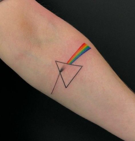 Pink Floyd Triangle Tattoo, Pink Floyd Tattoo Ideas, Pink Floyd Tattoo Art, Prism Tattoo, Starlight Tattoo, Cool Space Tattoos, Polka Tattoo Designs, Trash Polka Tattoos, Pink Floyd Tattoo