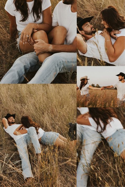 Western Couple Poses Photo Ideas, Country Inspired Engagement Photos, Ranch Couples Photos, Vintage Western Couple Photoshoot, Engaged Photoshoot Ideas, Rustic Western Engagement Photos, Western Engagement Pics, Western Style Couples Photoshoot, Engagement Photo Country