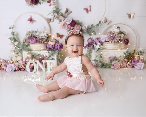 Spring First Birthday Photoshoot, Smash Cake Fairy, Fairy Garden Cake Smash, Fairy First Photoshoot, Cakesmash Photoshoot Themes, Fairy 1st Birthday Photoshoot, Fairy First Birthday Cake Smash, Fairy First Birthday Photo Shoot, 1st Bday Photoshoot