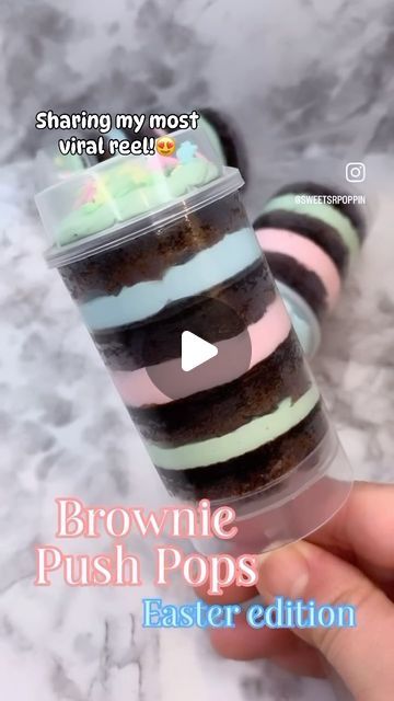 Push Pop Cupcakes, Dessert Push Up Pops, Brownie Push Up Pops, Push Pop Cake Pops, Push Cake Pops, Brownie On A Stick, Easter Cake Push Pops, Cake Push Pops How To Make, Push Pop Ideas