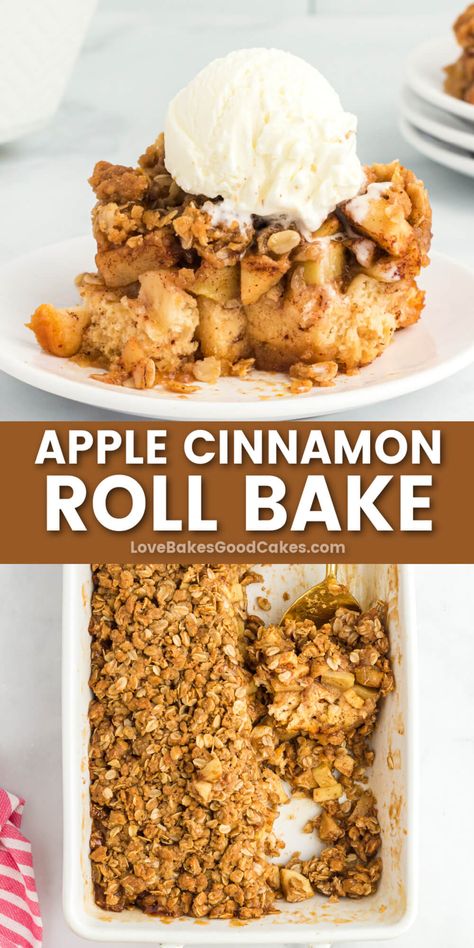 This Apple Cinnamon Roll Bake is a delicious combination of a gooey cinnamon bun casserole mixed with a fresh apple crisp. Take it next level by serving it warm topped with vanilla ice cream. Cinnamon Roll Apple Crisp, Cinnamon Bun Casserole, Fresh Apple Crisp, Apple Cinnamon Roll Bake, Cinnamon Roll Bread, Baking Techniques, Cinnamon Roll Bake, Amazing Breakfast, Amazing Desserts