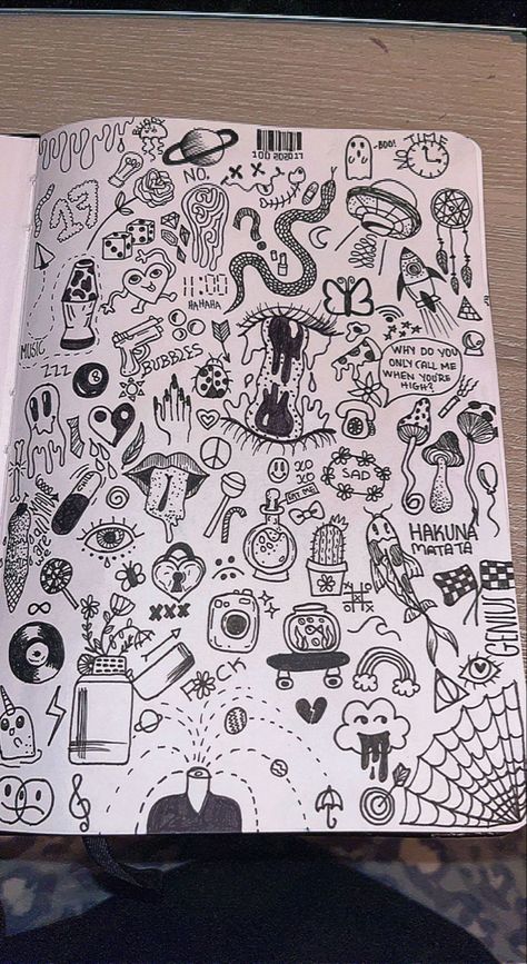 Scetchbook Draws Ideas, Simple Doodles Aesthetic, Vent Book, Optical Illusion Tattoos, Illusion Tattoos, Easy Graffiti Drawings, Hand Doodles, Graffiti Doodles, Indie Drawings