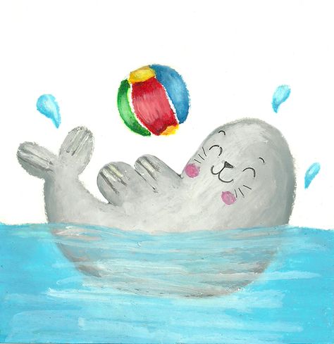 Sea Mythology, Baby Harp Seal, Seal Pup, Winter Animals, Paper Crafts For Kids, Children's Book Illustration, Painting For Kids, Kids Art Projects, Easy Paintings