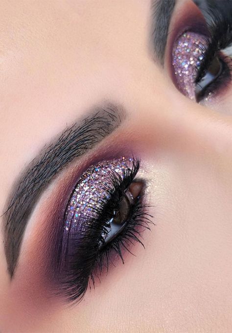 Purple Makeup Looks, Purple Eye Makeup, Glitter Eye Makeup, Fall Makeup Looks, Purple Makeup, Neutral Makeup, Makijaż Smokey Eye, Wedding Makeup Looks, Winter Makeup