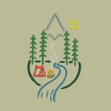 Mountains Embroidery, Camping Embroidery, Mountains Design, Camping Scene, Design Camp, Brother Embroidery, Design Outdoor, Camping Adventure, Mountain Designs