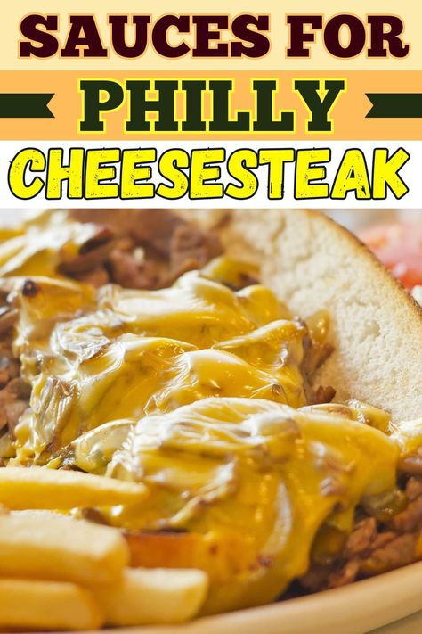 Try these sauces for Philly cheesesteak to make your sandwich even better! From Cheeze Whiz to BBQ sauce to honey mustard, try one or try them all! Philly Cheese Steak American Cheese, Cheese For Philly Cheesesteak, Cheese Sauce For Steak Sandwiches, Cheese Steak Cheese Sauce, Cheese Sauce For Sandwiches, Cheesesteak Sauce Recipe, Philly Cheese Steak Sandwich Sauce, Philly Cheesesteak Cheese Sauce, Philly Cheese Steak With Cheese Whiz