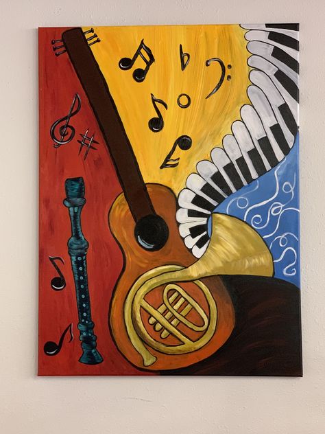 Musical Instruments Art Drawing, Music Art Abstract, Music Theme Art, Music Drawings Creative, Music Inspired Paintings, Music Painting Ideas Easy, Music Instrument Painting, Musical Instrument Drawing, Musical Paintings