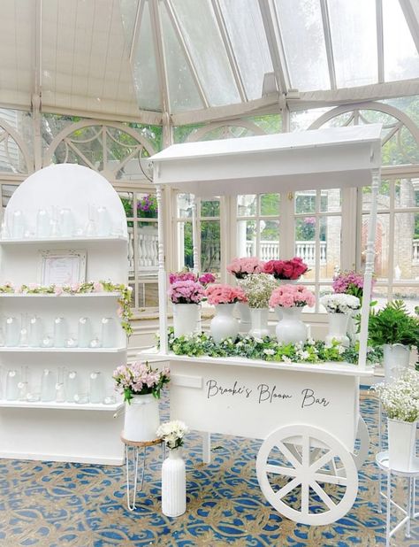 Party Rental Ideas, French Baby Shower, Flower Shop Decor, Bridal Shower Inspo, Flower Truck, Bridal Shower Flowers, Flower Cart, Flower Business, Flower Bar