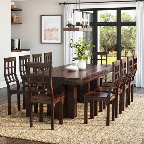 Picture of Dallas Ranch Rustic Solid Wood Double Pedestal Dining Table Set 12 Person Dining Table, 12 Seater Dining Table, 10 Seater Dining Table, Rustic Bedside Table, Double Pedestal Dining Table, Wood Bedroom Sets, Dining Table Dimensions, Perfume Display, Cross Shape