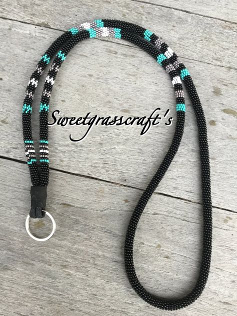 Beading Projects Native, Bead Wrapped Lanyard, Native Beadwork Patterns, Beadwork Lanyard, Beaded Lanyards Native American, Beaded Earrings Native Beadwork, Seed Bead Lanyard, Bead Wrapping, Beaded Keychains Patterns