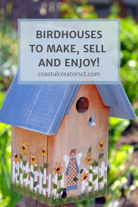 Birdhouses are functional but they can also be decorative. You can paint, embellishment, add silk flowers, and even dollhouse shingles to the roof to decorate your birdhouse. Birdhouses are also popular selling items for crafters and business owners How To Decorate A Birdhouse, Homemade Birdhouses Ideas, Birdhouse Ideas Painted, How To Paint A Birdhouse, Unique Birdhouses Creative, Painting Bird Houses Ideas, Bird House Decorating Ideas Wood, Wooden Bird Houses Painted, Birdhouse Decorating Ideas