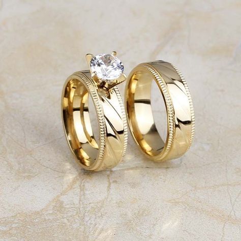 18K Gold Plated Stainless Steel CZ Crystal Wedding Band Ring Set Pair Size 7-10 - $3.99. Description: Material : Stainless steel Condition : Brand New Quantity: 1 Pair (2Pcs) Weight: About 10G/Pcs With: 6 mm 100% guarantee is stainless steel jewelry. Ring Size Reference: Shipping: Free Ship to Worldwide By Ebay Address,no track number. USA Need 20-35 Days Canada Australia United Kingdom Need 20-45 Days Other Country Need 25-60 Days Please Combined Shipping USA Buyer Order >10 USD,Free... Crystal Wedding Band, Expensive Diamond Rings, Wedding Ring Bands Set, Wedding Bands For Him, Engagement Rings Couple, Wedding Rings Round, Couple Wedding Rings, Beautiful Wedding Rings, Aquamarine Engagement Ring