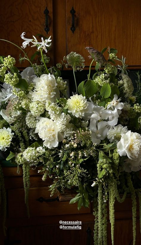 Organic Florals Wedding, Organic Bridesmaid Bouquet, Moss Flower Arrangements Wedding, Green And Cream Wedding Flowers, Soho Farmhouse Wedding, Greens And Cream Wedding, Green Hydrangea Arrangements, Fern Flower Arrangements, Wedding Flower Arrangements Green