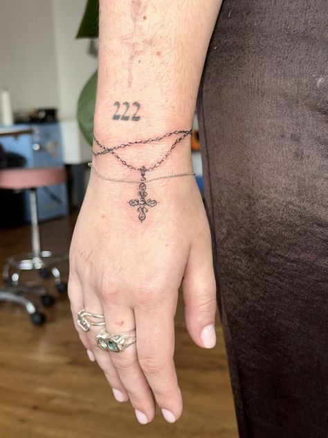 Cute Rosary Tattoos, Rosary Arm Tattoo, Wrist Rosary Tattoo, Rosary Bracelet Tattoo, Cross Bracelet Tattoo, Rosary Beads Tattoo, Rosary Tattoo Arm, Rosary Tattoo Wrist, Bracelet Tattoo Ideas