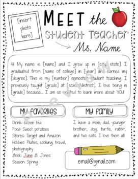 Meet The Student Teacher, Meet The Student, Teacher Welcome Letters, Teacher Introduction Letter, Teacher Introduction, Teacher Letter, Curriculum Night, Teacher Forms, Meet The Teacher Template