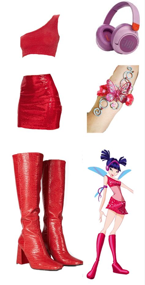 Musa Winx Club Outfit, Red Fairy Costume, Musa Costume, Musa Cosplay, Villain Costume Ideas, Winx Halloween, Halloween Constumes, Winx Cosplay, Winx Fairy