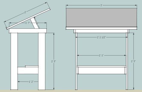 https://flic.kr/p/dwScMF | drafting table final | I get a lot of requests for the dimensions of the drafting table I built a few years ago, so here are the basic measurements.  I built it using lumber I had on hand, so the legs and cross pieces don't have to be the same, but the basic proportions work great for me.  Hope this helps. Architect Office Workspace, Pallet Furniture Table, Vintage Hand Painted Furniture, Architect Table, Organizing Solutions, Building Inspiration, Table Measurements, Drawing Desk, Diy Water Fountain