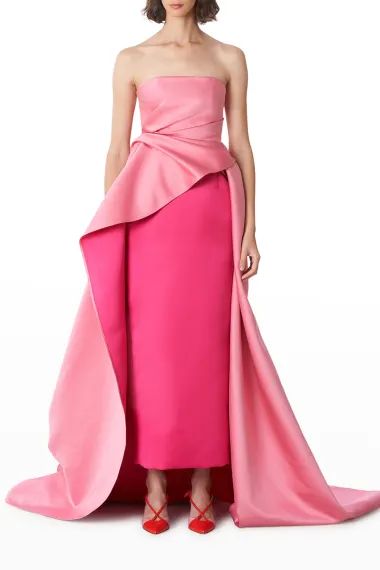 Carolina Herrera Gown, Carolina Herrera Dresses, Ellie Saab, Designer Evening Gowns, Strapless Neckline, Column Gown, Column Dress, Silk Gown, Pink Maxi Dress