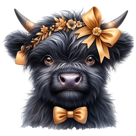 Farm Illustration, Highland Cow Clipart, Highland Cow Png, Cow Illustration, Sublimation Gifts, Bow Clipart, Cow Clipart, Cartoon Cow, Cow Png