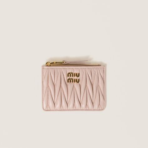 Powder Pink Matelassé Nappa Leather Card Holder | Miu Miu Miu Miu Logo, Leather Card Holder, Powder Pink, Pinterest Board, Card Holder Leather, Nappa Leather, Card Wallet, Miu Miu, Three Dimensional