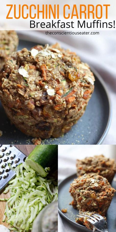 Carrot Breakfast Muffins, Carrot Breakfast, Oatmeal Breakfast Muffins, Vegetable Muffins, Carrot Zucchini Muffins, Zucchini Breakfast, Vegan Breads, Zucchini Carrot, Vegan Muffins