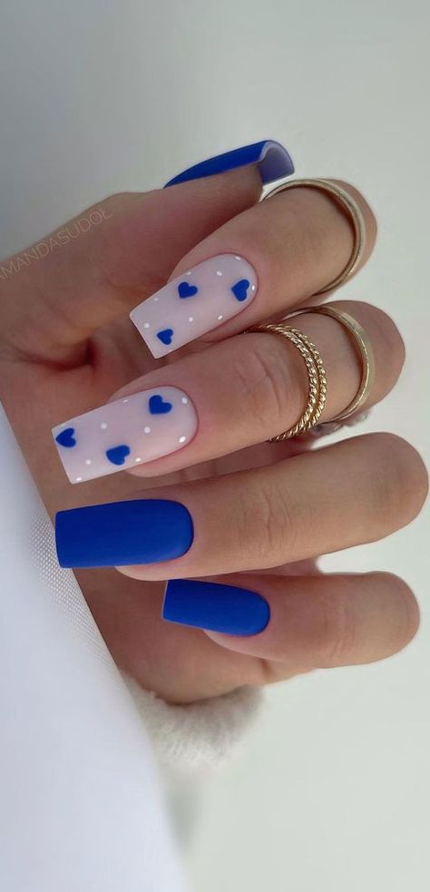 summer nails, flower nails, summer nail colors, summer nails designs, elegant summer nails, simple summer nails, summer nails short, summer nails acrylic Cute Royal Blue Nails For Prom, Royal Blue Manicure Ideas, Royal Blue And Milky White Nails, Hoco Nails To Go With A Royal Blue Dress, Nails For A Royal Blue Dress, Royal Blue Gel Nails Ideas, Nail Art On Blue Nails, Royal Blue Valentines Nails, Nails Inspiration Blue And White