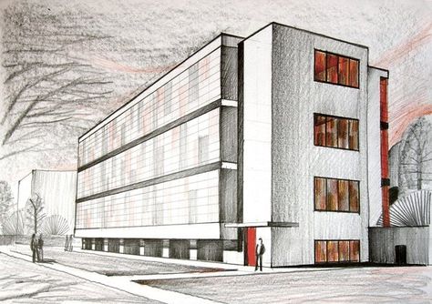 Bauhaus by TheDreamEater Bauhaus Sketch, Bauhaus Students, Le Corbusier Architecture Sketch, Walter Gropius Bauhaus, Bauhaus University, Bauhaus Theatre, Bauhaus Building Illustration, Farnsworth House, Beautiful Art Paintings