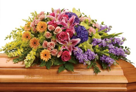 Garden of Sweet Memories Casket Spray Casket Spray, Casket Flowers, Sympathy Arrangements, Casket Sprays, Memorial Flowers, Cemetery Flowers, Hydrangea Purple, Sympathy Flowers, Purple And Orange