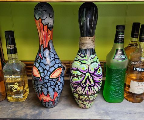 Bowling Pin Art, Tiki Lounge, Bowling Pins, Pin Ideas, Pin Art, I Found You, Paint Pens, Design Thinking, Everyday Items