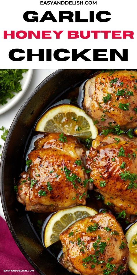 Make this garlic honey butter chicken with a few simple ingredients. It is one of those chicken comfort food recipes that you will want to make often for dinner. Garlic Butter Chicken Recipes Easy, Butter Chicken Air Fryer, Chicken Comfort Food Recipes, Garlic Honey Butter, Chicken Comfort Food, Tray Meals, Easy Honey Butter, Easy Honey Garlic Chicken, Honey Butter Chicken