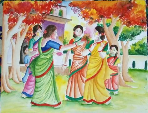 Holi Scene Drawing, Subject Drawing, Holi Drawing, Drawing Composition, Figure Composition, Figures Drawing, Festival Paint, Memory Drawing, Easy Cartoon