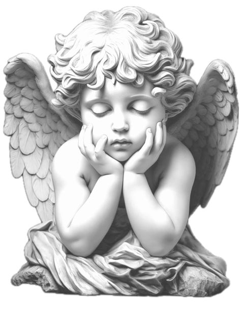 Cherub Tattoo Designs For Men, Statue Face Tattoo, Angel Statue Tattoo Design, Cute Angel Drawing, Angel Cherub Tattoo, Baby Angel Tattoo Designs, Baby Angel Statue, Cherub Drawing, Cholo Tattoo