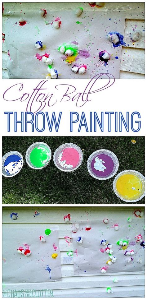 Cotton Ball Throw Painting is a great gross motor art activity for kids Art Activity For Kids, Motor Art, Toddler Painting, Sensory Art, Messy Art, Gross Motor Activities, Painting Activities, Art Activity, Outdoor Activities For Kids