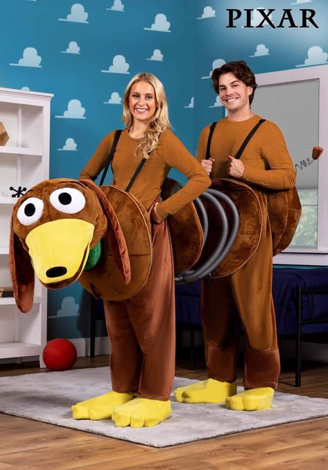 Couples Fancy Dress Costumes, Toy Story Couple Costumes, Dog Costume For Adults, Toy Story Slinky Dog Costume, Toy Story Dog Costume, Slinky Dog Costume, Toy Story Halloween Costumes, Slinky Costume, Toy Story Slinky Dog