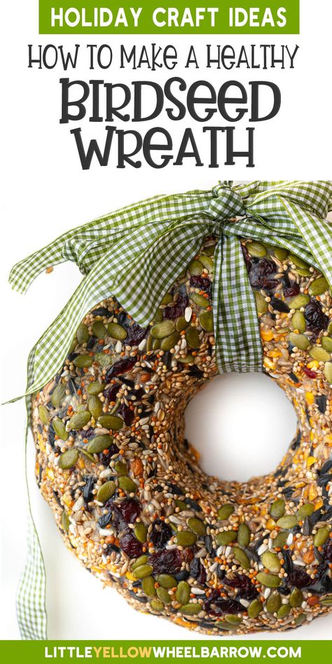 How to Make a Healthy Birdseed Wreath: A Festive DIY Birdseed Wreaths How To Make, Diy Birdseed Wreath, Birdseed Wreath Recipe, Bird Seed Gift Ideas, Diy Bird Seed Wreath, Bird Seed Wreath Diy, Bird Seed Wreaths, Bird Seed Ornaments Recipe Peanut Butter, Suet Bird Feeder Diy