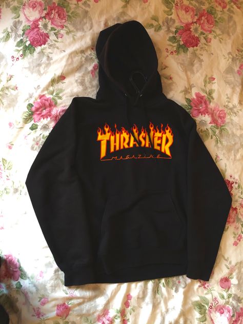 thrasher, flame logo, skate, hoodie, rose, magazine, streetwear, aesthetic, style, pretty Thrasher Hoodie Aesthetic, Pretty Hoodies, Thrasher Flame, Thrasher Hoodie, Flame Logo, Haha Photos, Comfortable Hoodies, 90s Fits, Hoodie Aesthetic