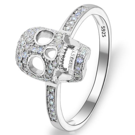 EVER FAITH Womens 925 Sterling Silver Zircon Gothic Skull Statement Party Ring Clear  Size 7 *** Learn more by visiting the image link.-It is an affiliate link to Amazon. #Rings Ruby Engagement Ring Set, Skeleton Ring, Skull Engagement Ring, Diamond Skull, Promise Jewelry, Skull Designs, Unique Engagement Ring Settings, Leaf Engagement Ring, Skull Rings