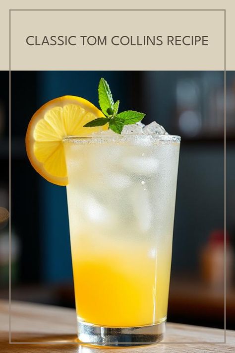 The Tom Collins is an iconic cocktail with a refreshing twist that brings together gin, lemons, sugar, and soda for a thirst-quenching delight! Dating back to the 19th century, the history behind this drink is as lively as its taste. With a perfect balance of sweet and sour flavors, this easy-to-make gin cocktail is fantastic for any occasion. Whether you’re hosting a casual gathering or looking for a fun drink to enjoy on a sunny day, this classic Tom Collins will surely brighten any moment! Gin Collins, Tom Collins Recipe, Tom Collins Cocktail, Dark N Stormy Cocktail, Gin And Soda, Iced Tea Cocktails, Collins Cocktail, Gin Sour, Gin Lemon