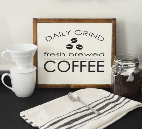 Daily Grind-Fresh Brewed Coffee wood sign | Etsy Coffee Bar Design Home, Coffee Signs Diy, Coffee Bar Svg, Bar Signs Diy, Home Decor Cricut, Bar Design Home, Coffee/wine Bar, Coffee Bar Design, Coffee Room