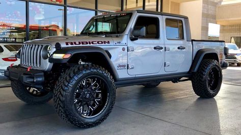 Jeep Gladiator Hellcat Swap Selling At Mitsubishi Dealer Seeks $147k Hellcat Jeep, Jeep Wrangler Pickup, Wrangler Pickup, Silver Jeep, Jeep Pickup Truck, Black Rhino Wheels, America's Most Wanted, Jeep Pickup, Custom Jeep