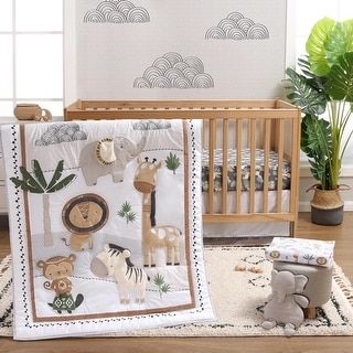 The Peanutshell Organic Cotton Crib Bedding Set for Baby Boys or Girls, Safari Serenity, 4 Pieces - Bed Bath & Beyond - 40419309 Organic Crib Bedding, Crib Comforter, Toddler Mattress, Nursery Accessories, Dust Ruffle, Crib Sets, Nursery Crib, Nursery Set, Safari Nursery