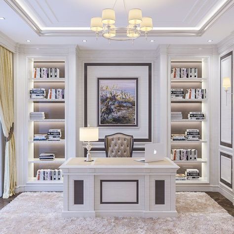 Classical Office, Home Office Layouts, Feminine Home Offices, Interior Design Minimalist, Modern Office Interiors, Office Interior Design Modern, Home Library Design, Office Furniture Design, Classic Office