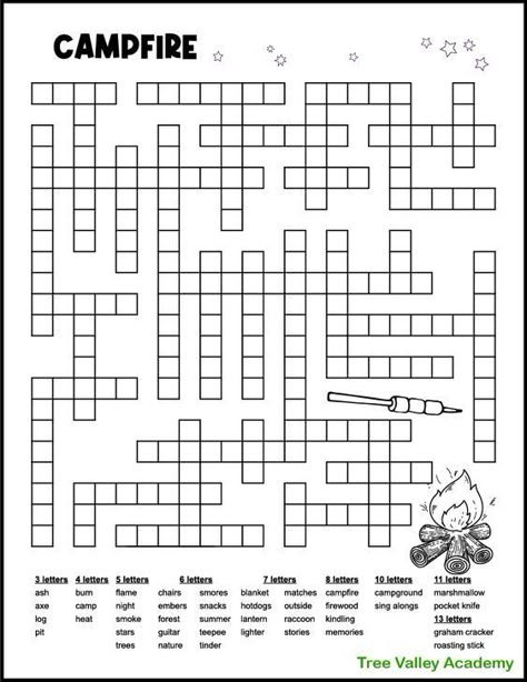 Check out this fun print and go camping activity sheet to take on your family's next camping trip from Tree Valley Academy. This campfire fill in word puzzle is fun for ages 8 to adult. 40 campfire themed words. Snag this pdf that includes the answers. Free Printable Crossword Puzzles, Fill In Puzzles, Camping Activity, Word Puzzles For Kids, Drawing Games For Kids, Geometric Art Animal, Printable Crossword Puzzles, Free Time Activities, Writing Paper Printable Stationery