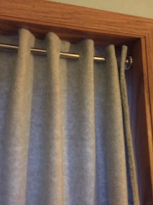 e-i-e-i-omg!: A Decorating Hack Curtains Inside Window Frame, Study Window, Tension Rod Curtains, Lounge Curtains, Dock Ideas, Dining Room Window Treatments, Inside Window, Soundproof Windows, Material Ideas