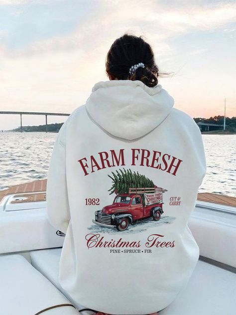 Farm Fresh Hoodie, Cozy Fall Christmas Hoodie, Christmas Hooded Sweatshirt, Cute Aesthetic Christmas Truck Hoodie, Words On Back🚜 Really Cold Winter Outfits, Fresh Hoodie, Christmas Tree Hoodie, Granola Girl Aesthetic, Hoodie Cozy, Fresh Christmas Trees, Aesthetic Hoodie, Comfortable Clothes, Aesthetic Christmas