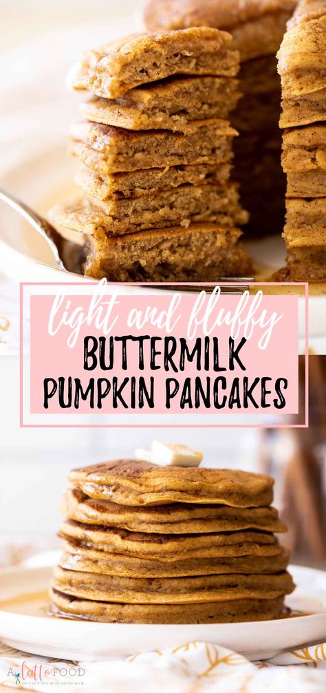 Spiced Buttermilk Pumpkin Pancakes are perfect for any fall breakfast or brunch. This cozy homemade pancake recipe is made with pumpkin puree, pumpkin pie spice, and buttermilk. They’re soft, fluffy, and loaded with warm spices and autumn flavors! Buttermilk Pumpkin Pancakes, Pumpkin Buttermilk Pancakes, Puree Pumpkin, Food Fall, Homemade Pancake Recipe, Pancake House, Pumpkin Pancakes, Fall Breakfast, Food Favorites