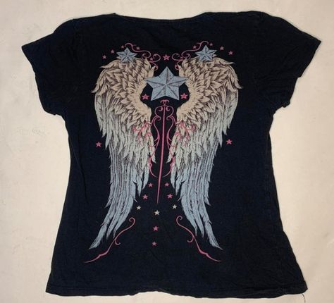 Stars and wings shirt (back) Bleach Wings Shirt, Shirt With Wings On Back, Bat Wing Shirt, Butterfly Rhinestone Shirt, Vintage Butterfly Print T-shirt For Summer, Butterfly Wings, Fancy Dresses, Outfit Inspo, Dresses