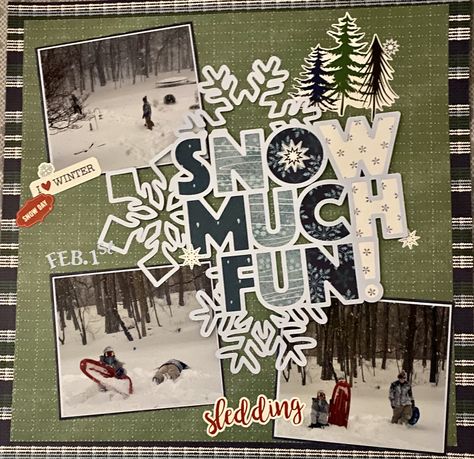 Winter Layout, Winter Scrapbook Layouts, Winter Scrapbook, Skiing Aesthetic, Snow Much Fun, Snow Skiing, Scrapbook Embellishments, Snow Day, Memory Books