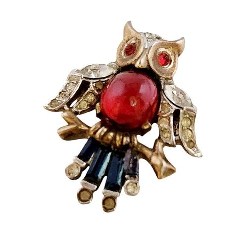 Vintage Signed Trifari Alfred Philippe Jelly Belly Style Tiny Owl Brooch (A5864) Owl Brooch, Trifari Brooch, Trifari Jewelry, Jelly Belly, Vintage Costume Jewelry, Vintage Costumes, Remember This, Women Accessories Jewelry, Vintage Brooches